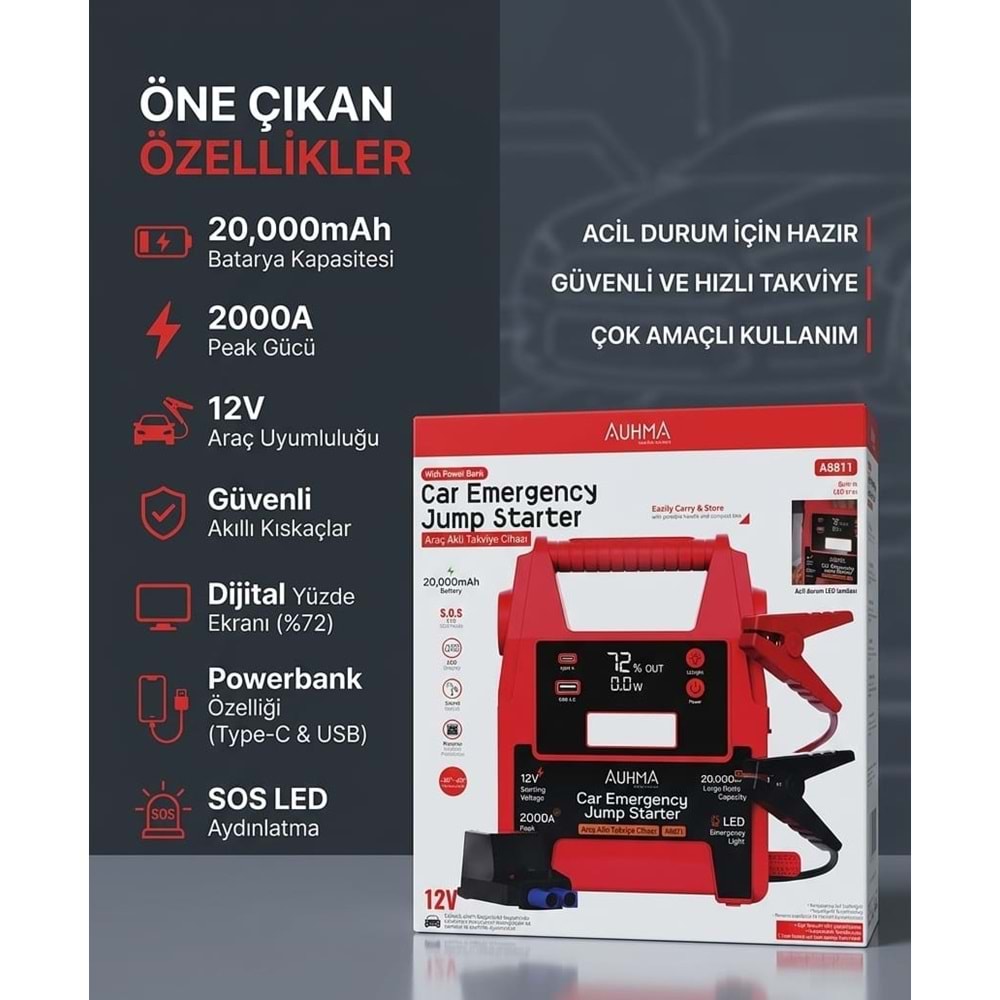 AUHMA A8811 ARAÇ AKÜ TAKVİYE