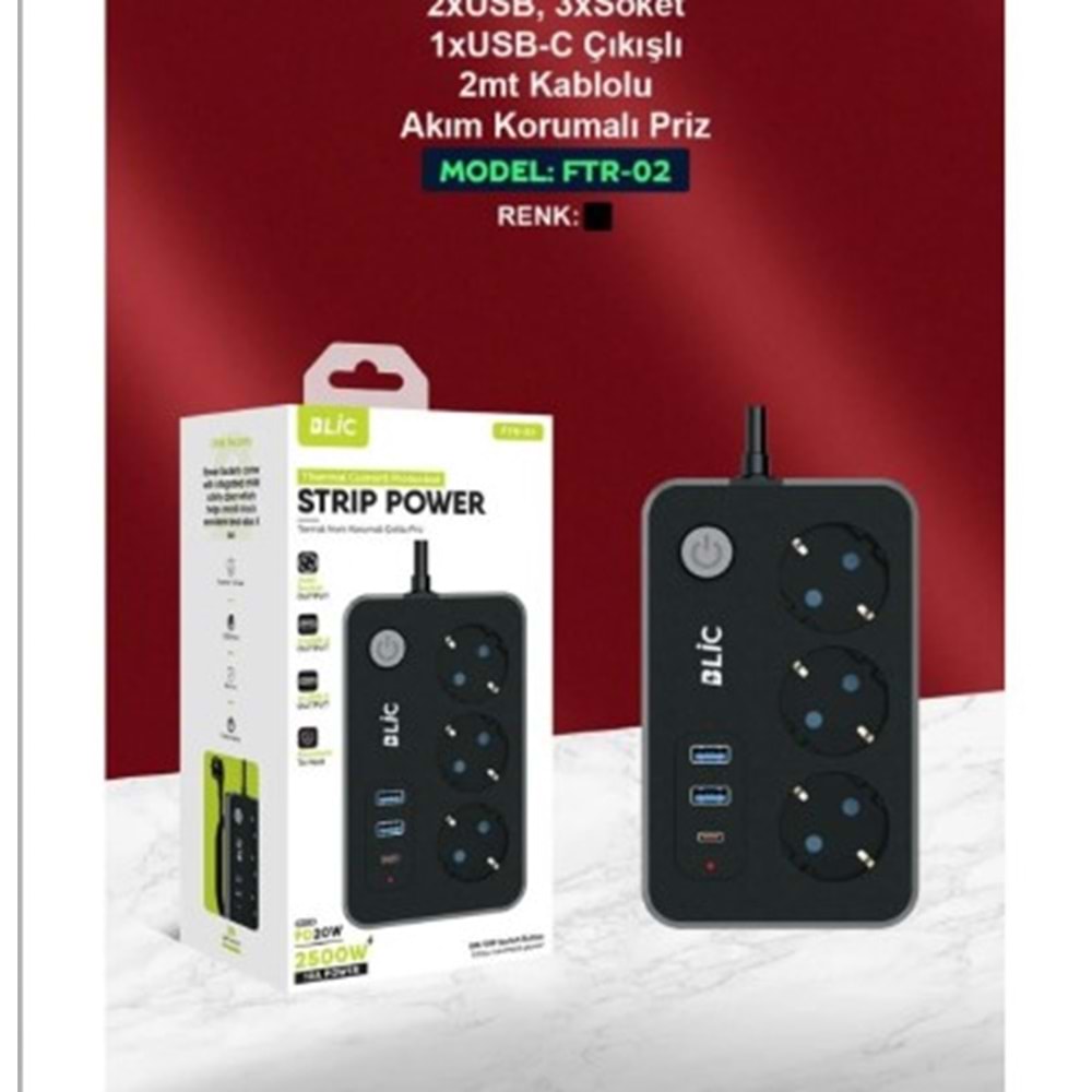 BLİC FTR-02 AKIM KORUMALI PRİZ USB DESTEKLİ