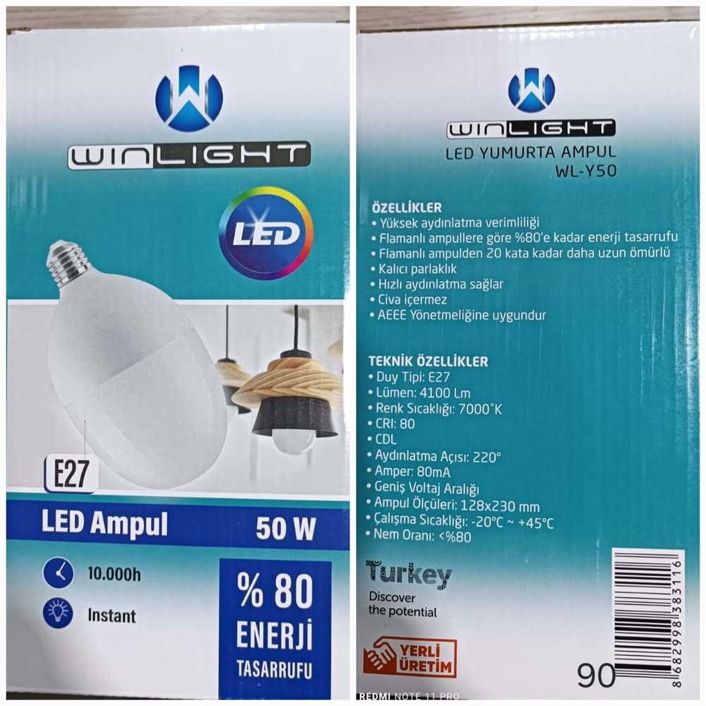 WINLIGHT 50 WAT LED AMPUL(yumurta)