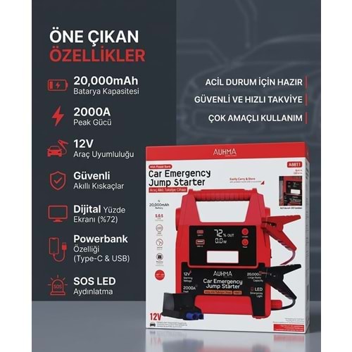 AUHMA A8811 ARAÇ AKÜ TAKVİYE